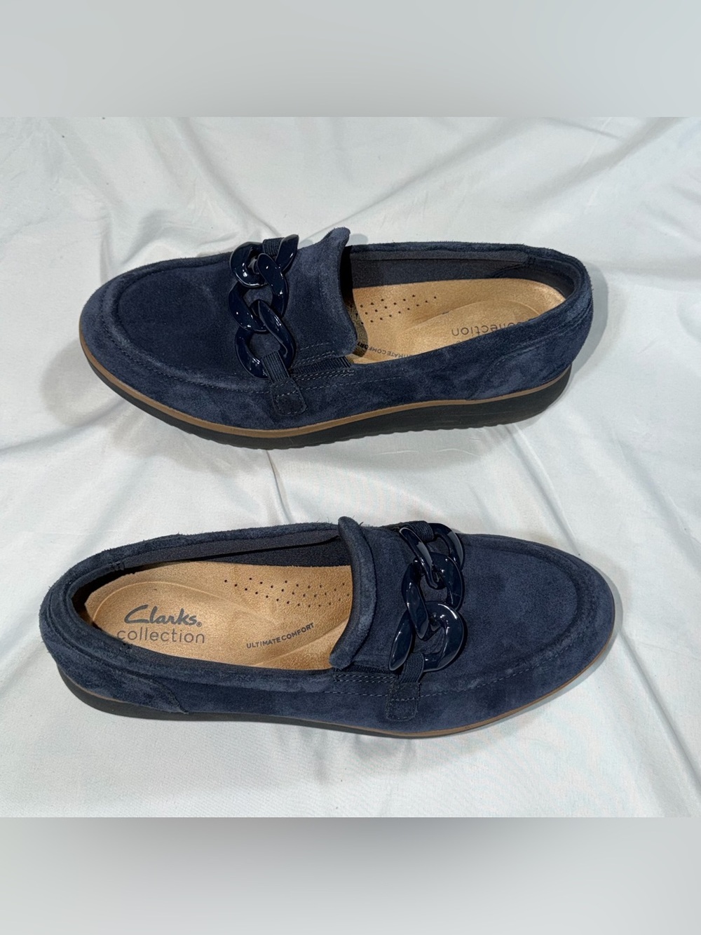 Clarks Zylah May Navy Suede Chain Platform Loafers Women’s 9.5M - Picture 5 of 11